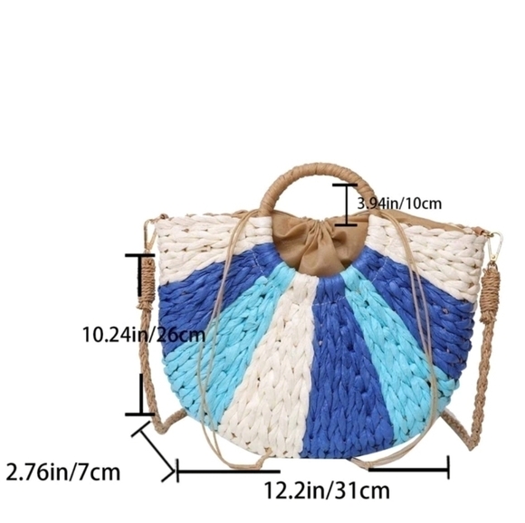 Color Block Top Ring Straw Bag - Picture 4 of 4